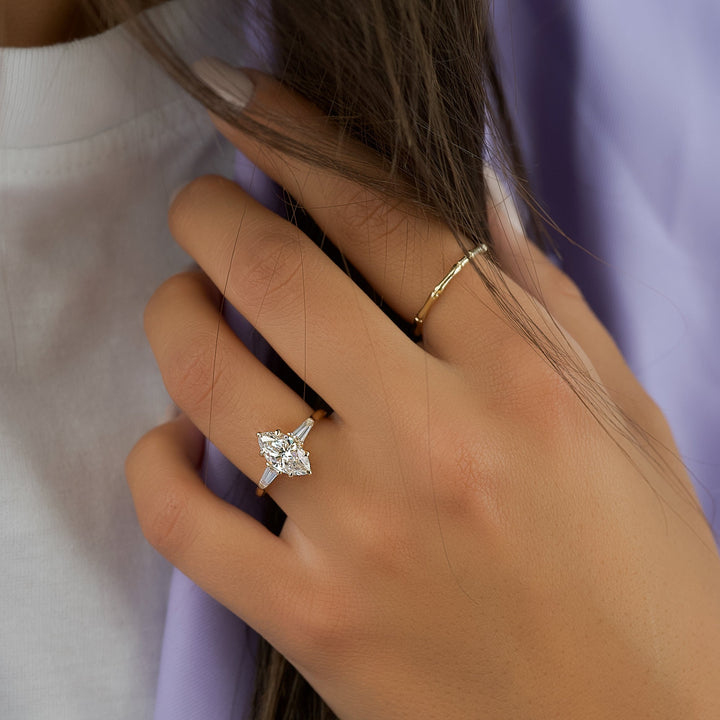 The Leona Set With Marquise Solitaire Lab Diamond 2 Carat 14K Gold#material_14k-gold