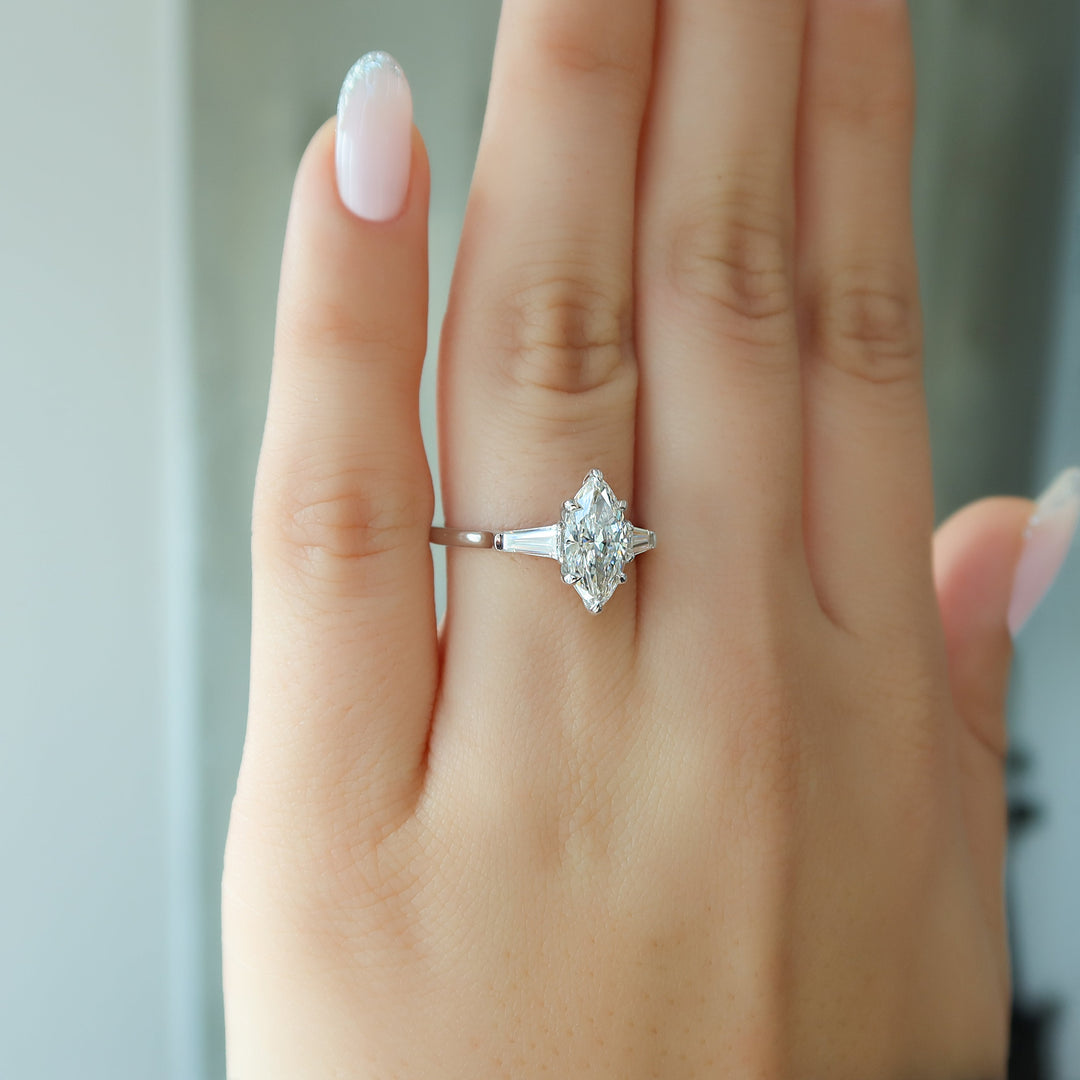 The Leona Set With Marquise Solitaire Moissanite#material_14k-white