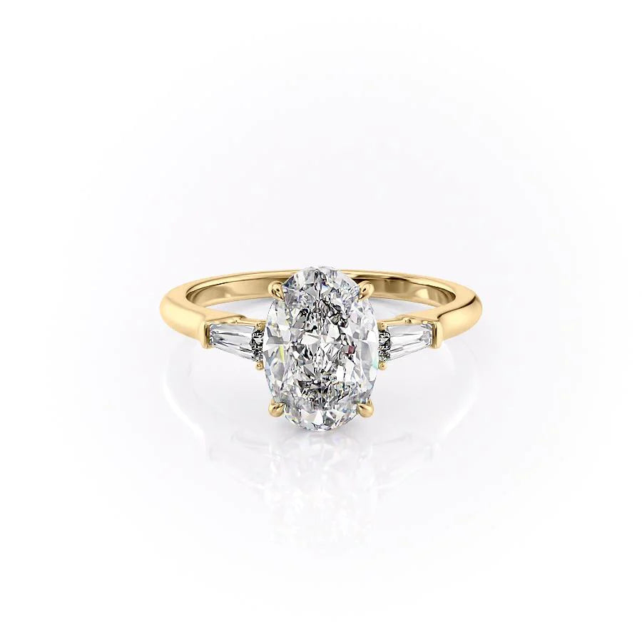 The Leona Set With Oval Solitaire Lab Diamond 1 Carat 14K Gold#material_14k-gold