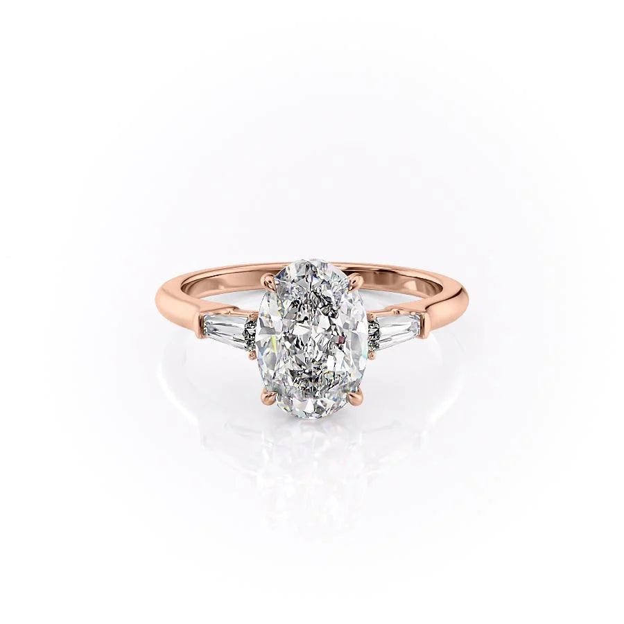 The Leona Set With Oval Solitaire Lab Diamond 1 Carat 14K Rose#material_14k-rose