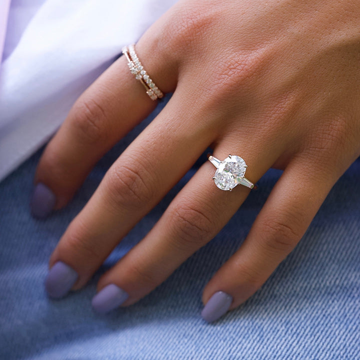 The Leona Set With Oval Solitaire Lab Diamond 2 Carat 14K Rose#material_14k-rose