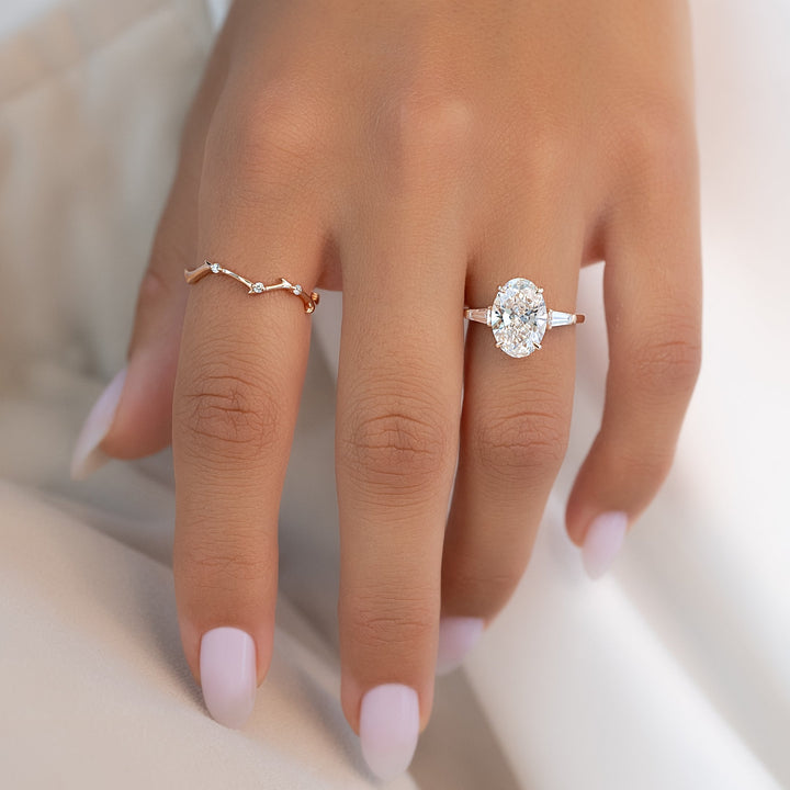 The Leona Set With Oval Solitaire Lab Diamond 2.5 Carat 14K Rose#material_14k-rose