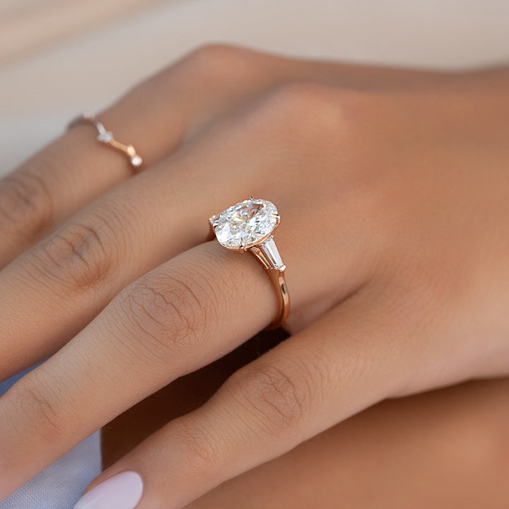 The Leona Set With Oval Solitaire Lab Diamond 3 Carat 14K Rose#material_14k-rose