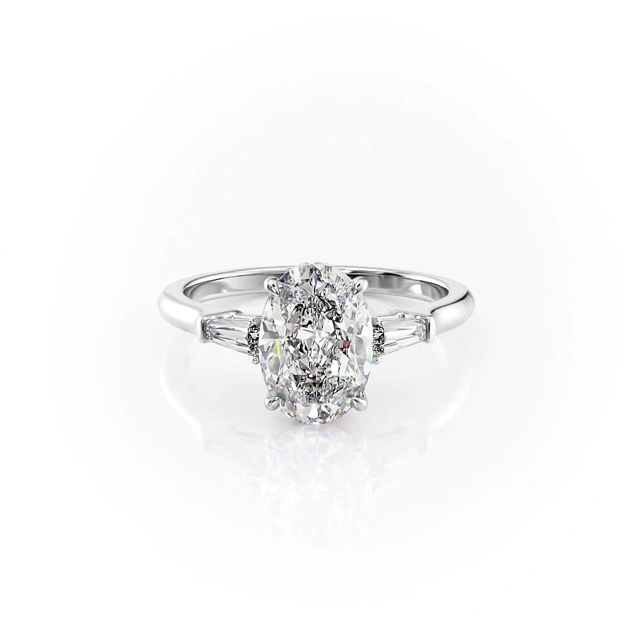 The Leona Set With Oval Solitaire Lab Diamond 1 Carat 14K White#material_14k-white