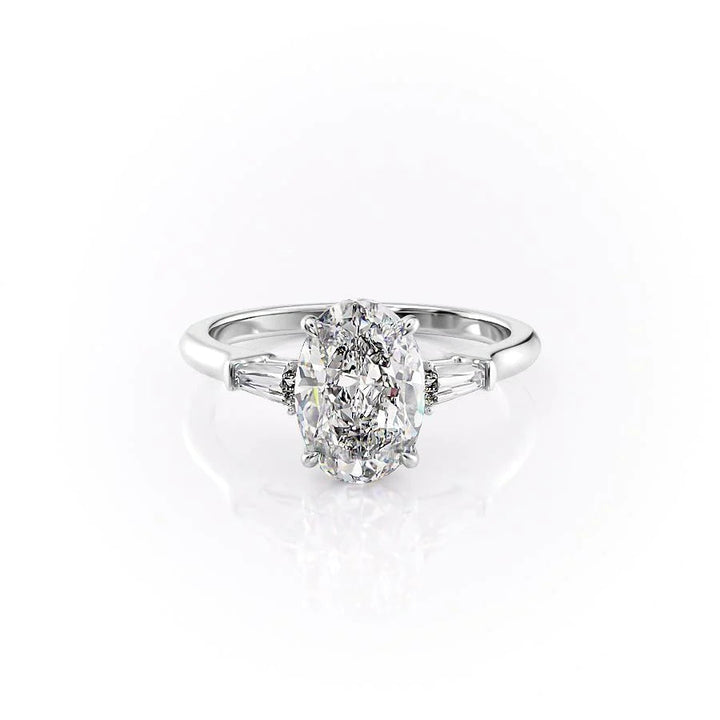 The Leona Set With Oval Solitaire Lab Diamond 1 Carat 14K White#material_14k-white