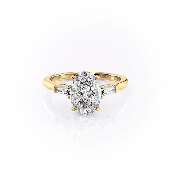 The Leona Set With Oval Solitaire Lab Diamond 1 Carat 18K Gold#material_18k-gold