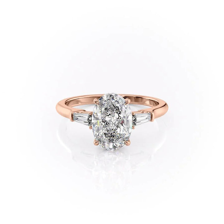 The Leona Set With Oval Solitaire Lab Diamond 1 Carat 18K Rose#material_18k-rose