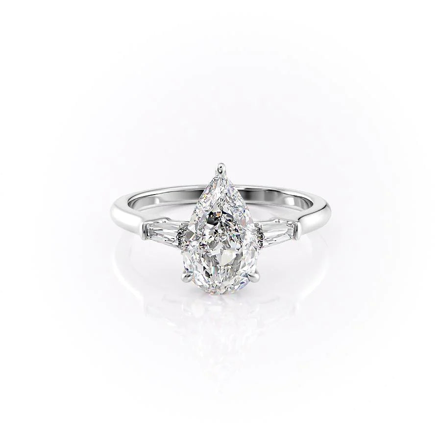 The Leona Set With Pear Solitaire Lab Diamond 1 Carat 14K White#material_14k-white