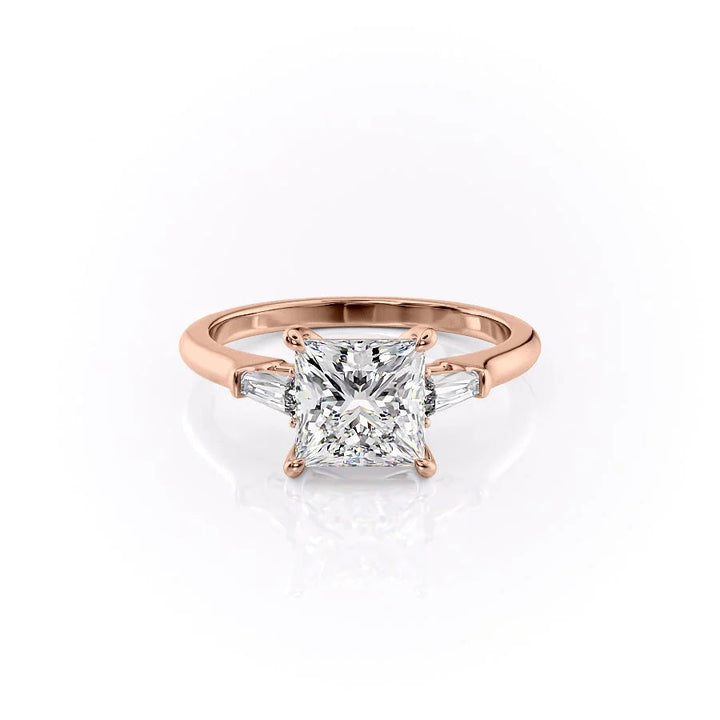 The Leona Set With Princess Solitaire Lab Diamond 1 Carat 14K Rose#material_14k-rose