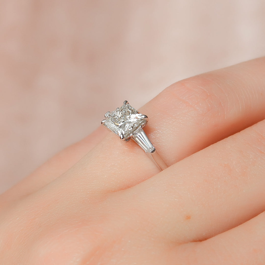 The Leona Set With Princess Solitaire Lab Diamond 3 Carat 14K White#material_14k-white