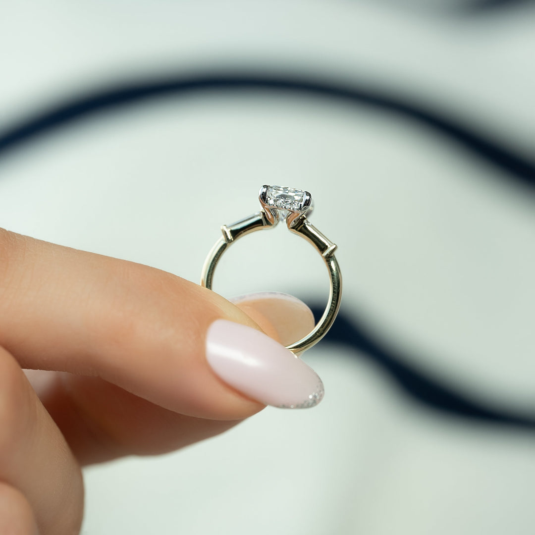 The Leona Radiant Lab Diamond Moissanite Engagement Ring