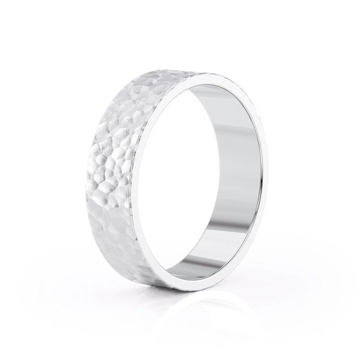 The Liam Wedding Bands Hammered 18K White#material_18k-white