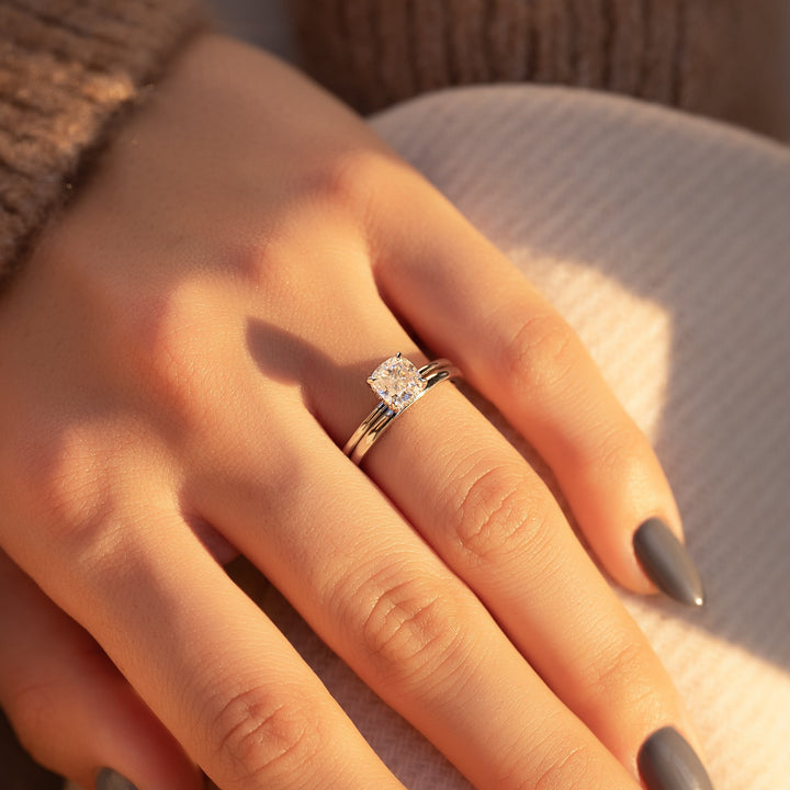 The Liberty Cushion Lab Diamond Moissanite Engagement Ring *Shown with 1 ct #material_white