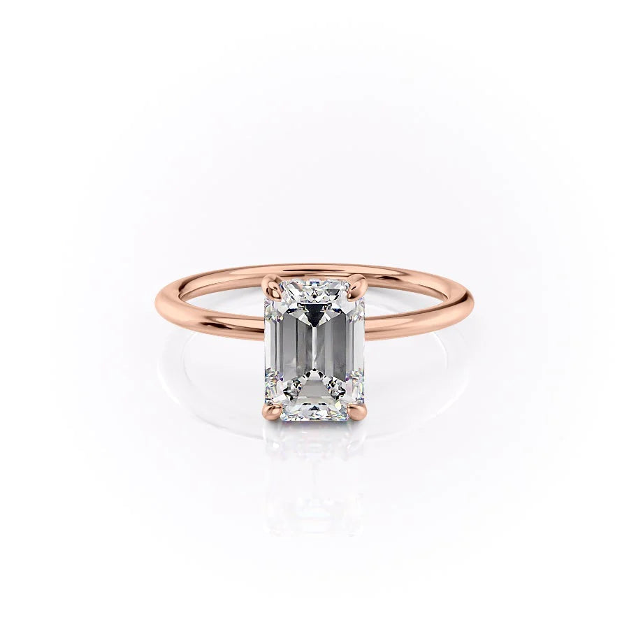 The Liberty Set With Emerald Solitaire Lab Diamond 1 Carat 14K Rose#material_rose