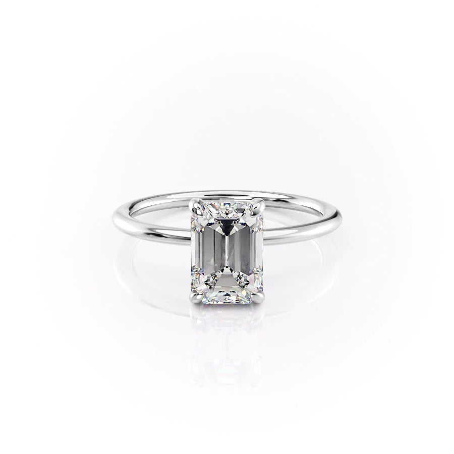 The Liberty Set With Emerald Solitaire Lab Diamond 1 Carat 14K White#material_white
