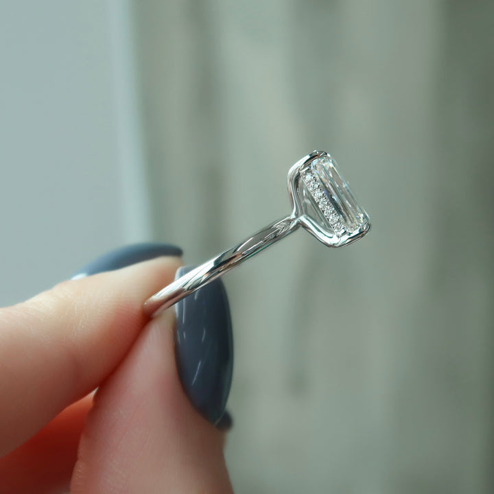 The Liberty Emerald Lab Diamond Moissanite Engagement Ring *Shown with 4 ct #material_white