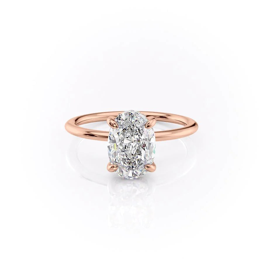 The Liberty Set With Oval Solitaire Lab Diamond 1 Carat 14K Rose#material_14k-rose