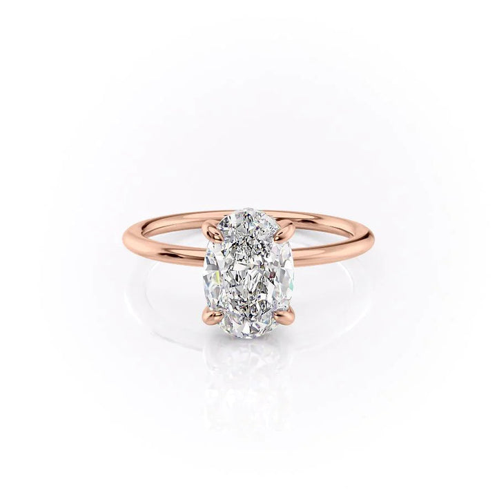 The Liberty Set With Oval Solitaire Lab Diamond 1 Carat 14K Rose#material_14k-rose