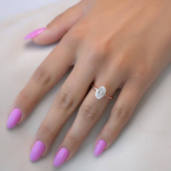 The Liberty Set With Oval Solitaire Lab Diamond 2 Carat 14K Rose#material_14k-rose