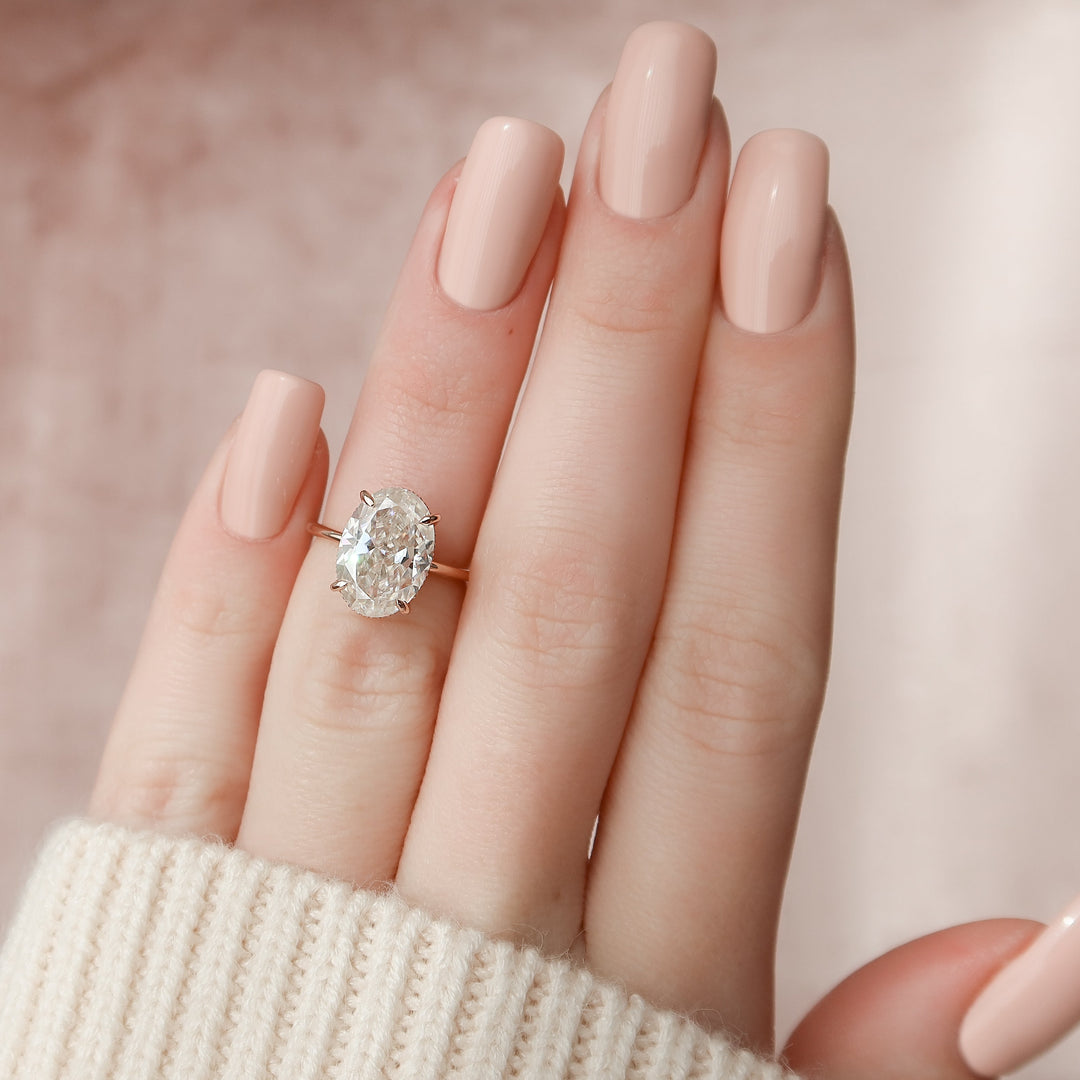 The Liberty Set With Oval Solitaire Lab Diamond 3 Carat 14K Rose#material_14k-rose