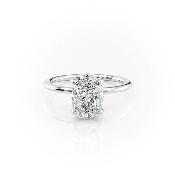 The Liberty Set With Oval Solitaire Lab Diamond 1 Carat 14K White#material_14k-white