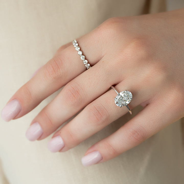 The Liberty Oval Lab Diamond Moissanite Engagement Ring *Shown with 4 ct #material_white