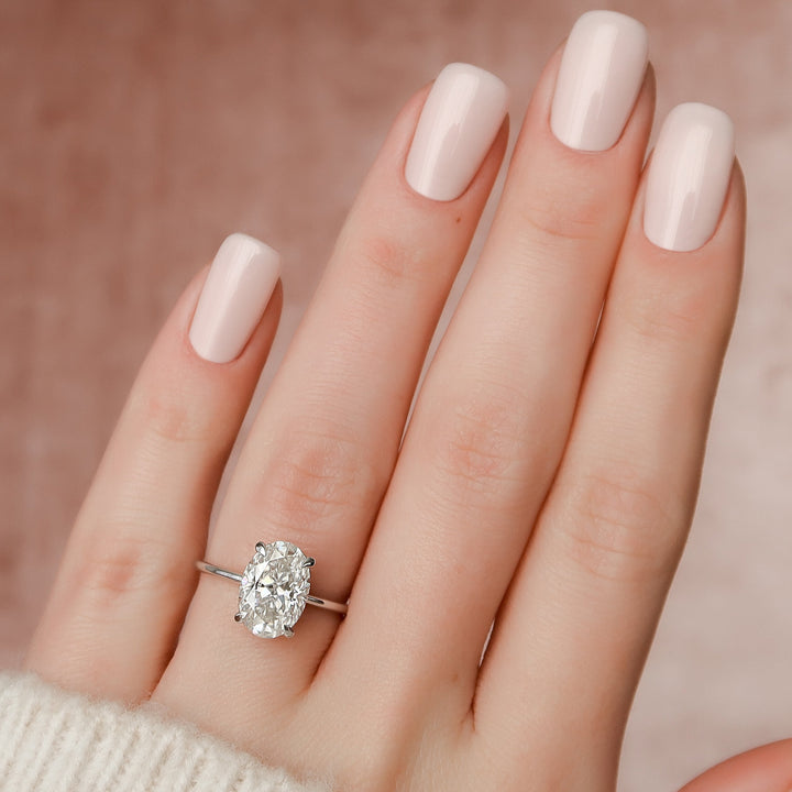 The Liberty Oval Lab Diamond Moissanite Engagement Ring *Shown with 3 ct #material_white