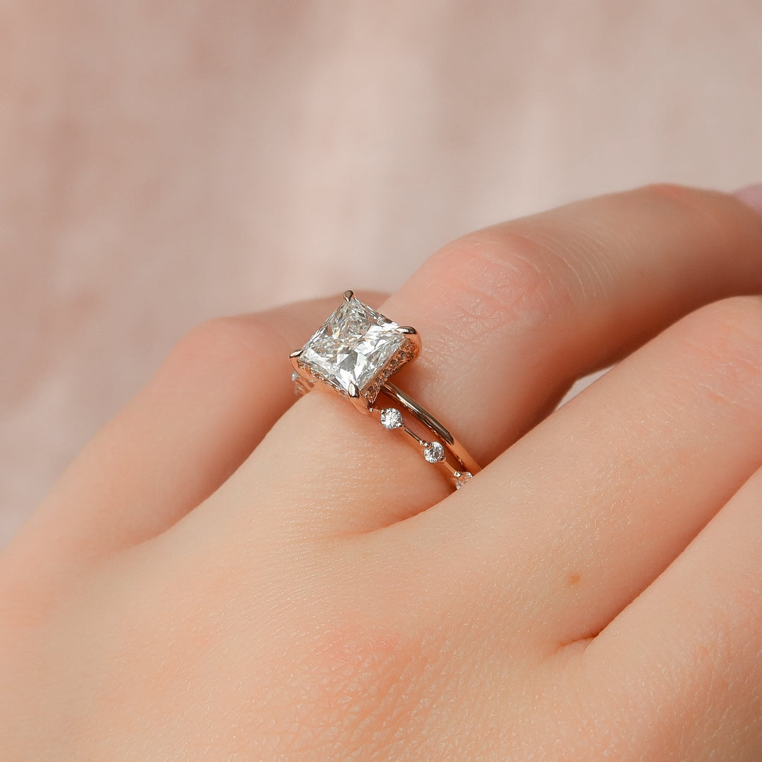 The Liberty Set With Princess Solitaire Moissanite#material_14k-rose