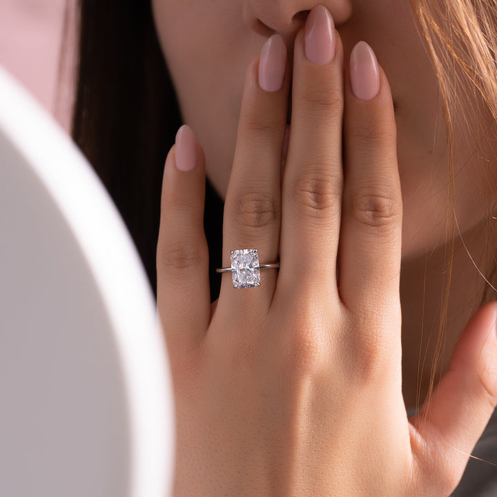 The Liberty Radiant Lab Diamond Moissanite Engagement Ring *Shown with 4 ct #material_white