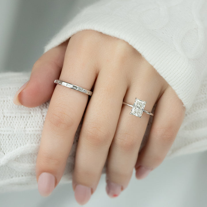 The Liberty Radiant Lab Diamond Moissanite Engagement Ring *Shown with 2 ct #material_white