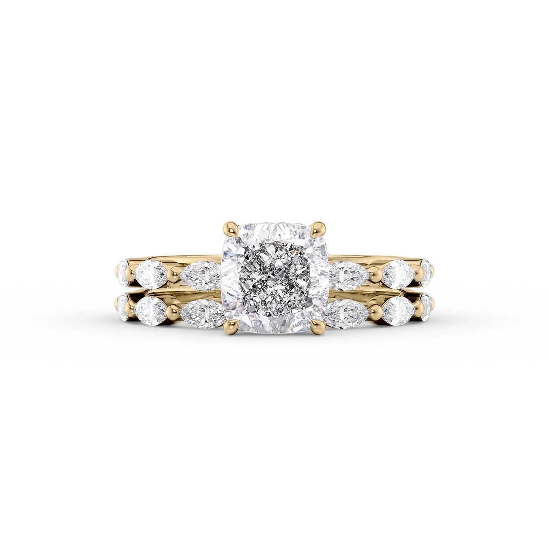 The Linda Set With Cushion Side Stone Lab Diamond 2 Carat 14K Gold#material_14k-gold