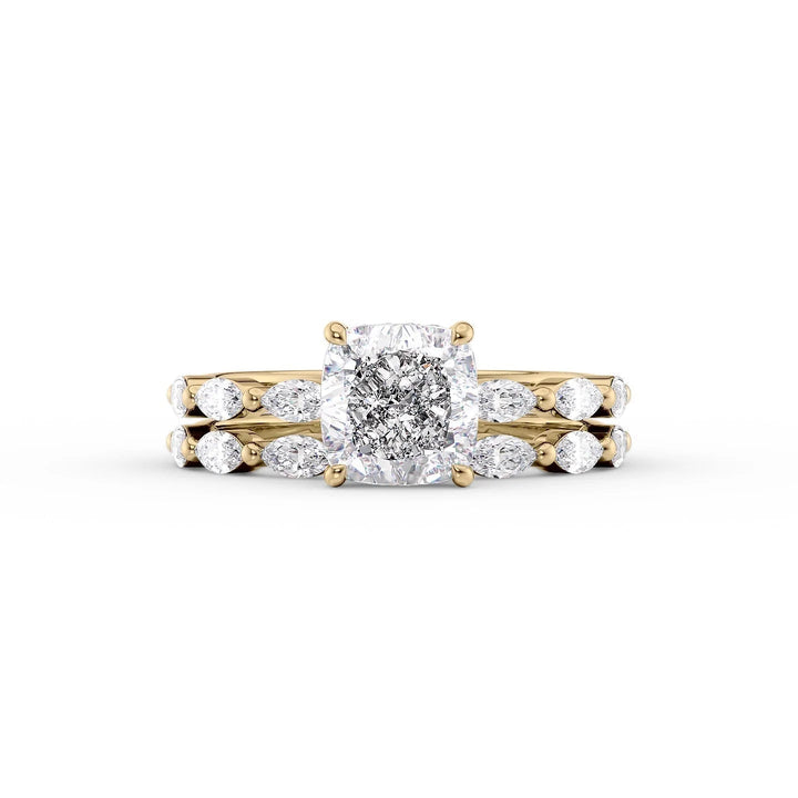 The Linda Set With Cushion Side Stone Moissanite#material_14k-gold