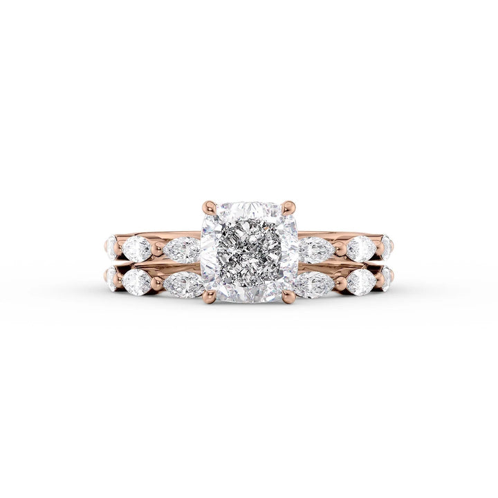 The Linda Set With Cushion Side Stone Lab Diamond 2 Carat 14K Rose#material_14k-rose