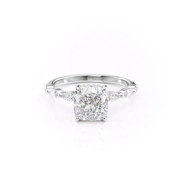 The Linda Set With Cushion Side Stone Lab Diamond 1 Carat 14K White#material_14k-white