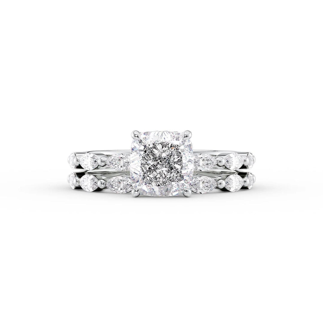 The Linda Set With Cushion Side Stone Lab Diamond 2 Carat 14K White#material_14k-white