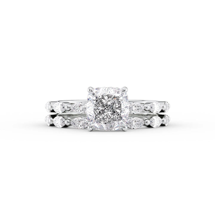 The Linda Set With Cushion Side Stone Lab Diamond 2 Carat 14K White#material_14k-white