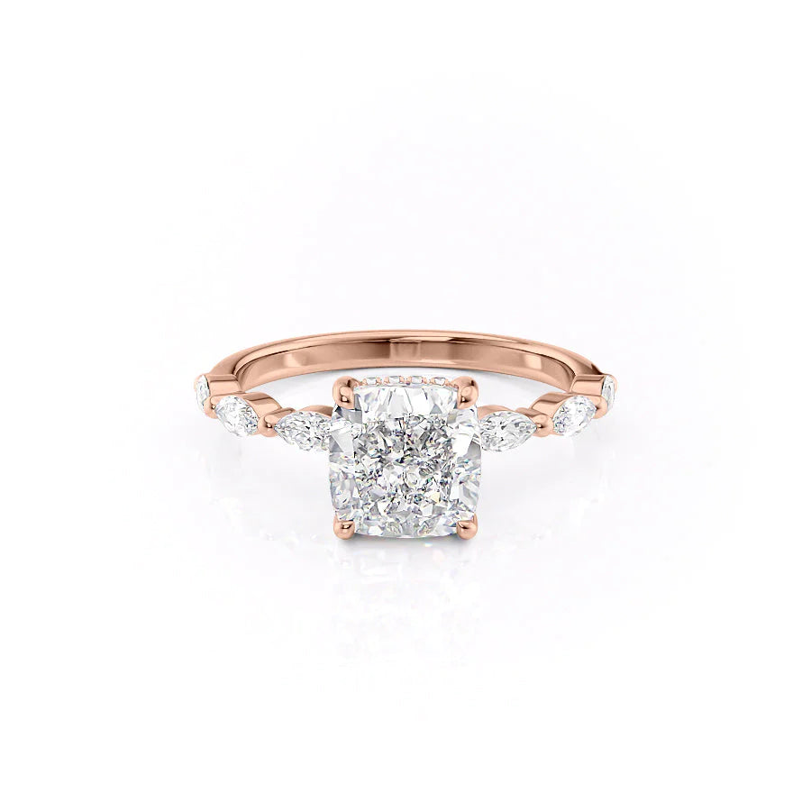 The Linda Set With Cushion Side Stone Lab Diamond 1 Carat 14K Rose#material_rose