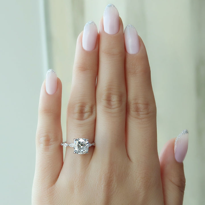 The Linda Cushion Lab Diamond Moissanite Engagement Ring *Shown with 3 ct #material_white