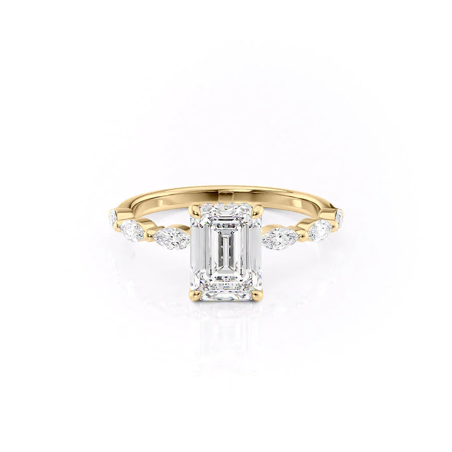 The Linda Set With Emerald Side Stone Moissanite#material_14k-gold