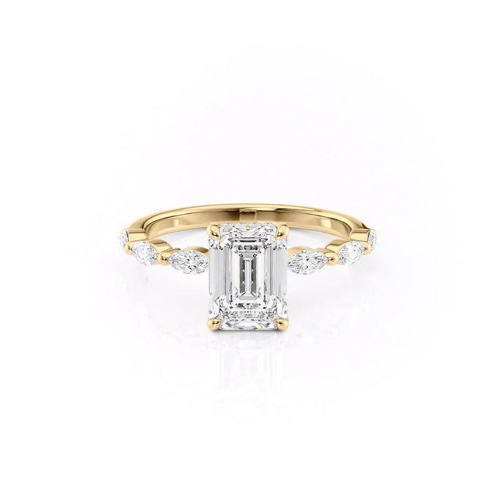 The Linda Set With Emerald Side Stone Moissanite#material_14k-gold