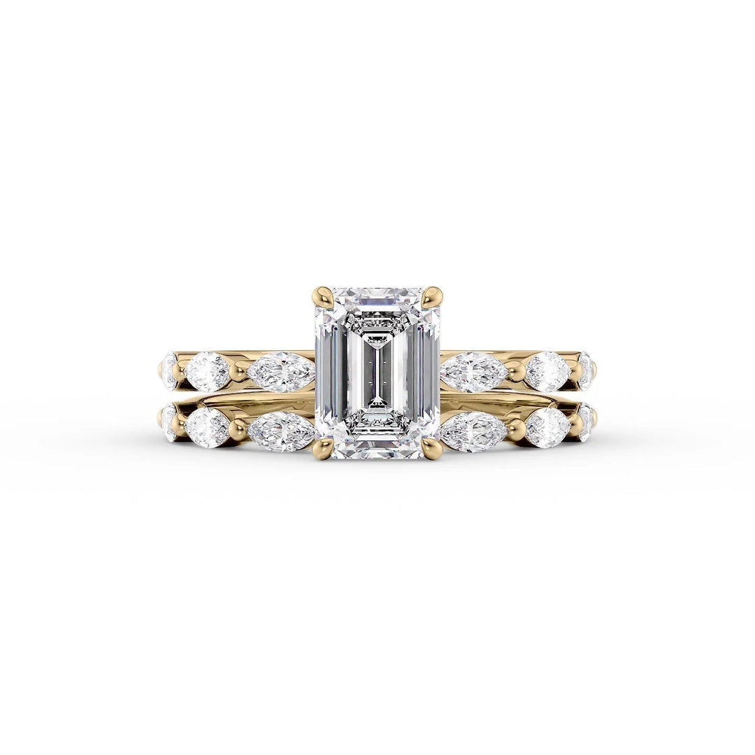 The Linda Set With Emerald Side Stone Lab Diamond 2 Carat 14K Gold#material_14k-gold