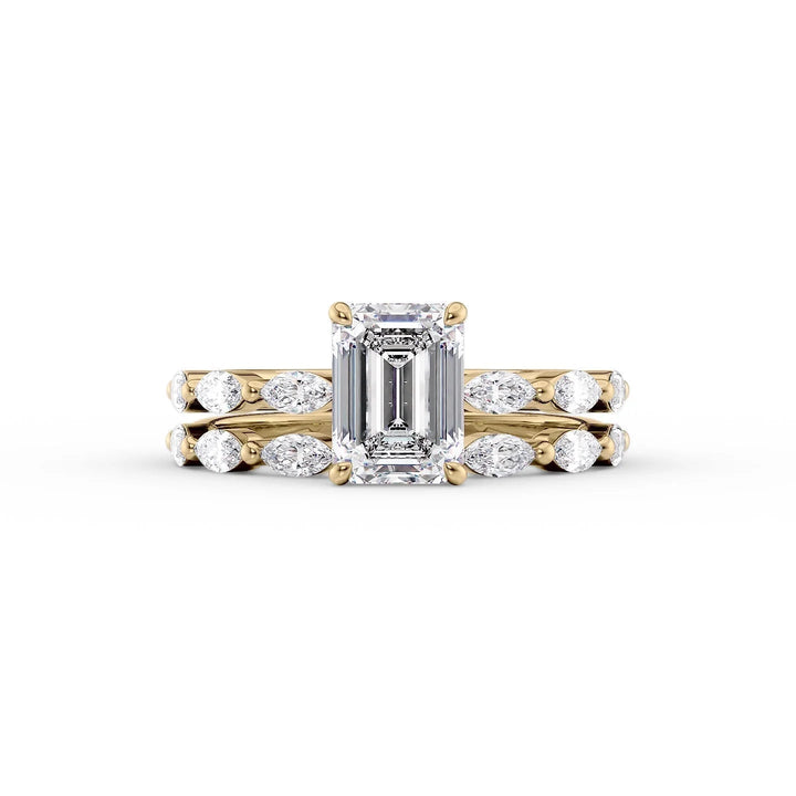 The Linda Set With Emerald Side Stone Lab Diamond 2 Carat 14K Gold#material_14k-gold