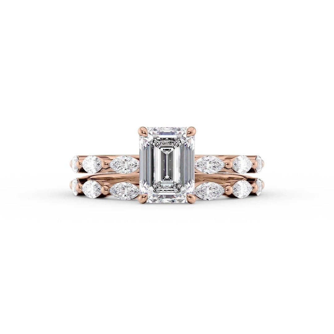 The Linda Set With Emerald Side Stone Moissanite#material_14k-rose