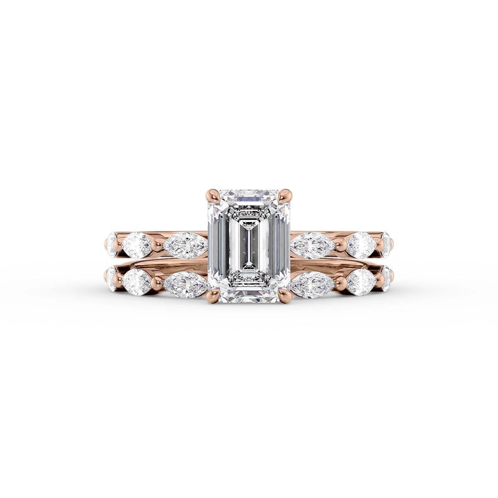 The Linda Set With Emerald Side Stone Moissanite#material_14k-rose