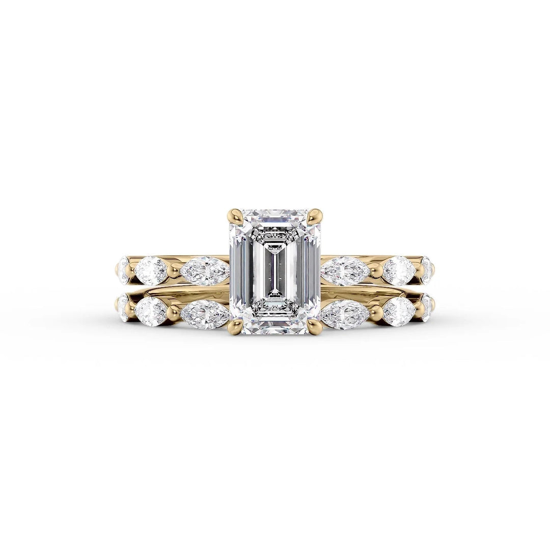The Linda Set With Emerald Side Stone Lab Diamond 2 Carat 14K Gold#material_gold