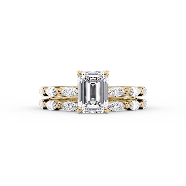The Linda Set With Emerald Side Stone Lab Diamond 2 Carat 14K Gold#material_gold