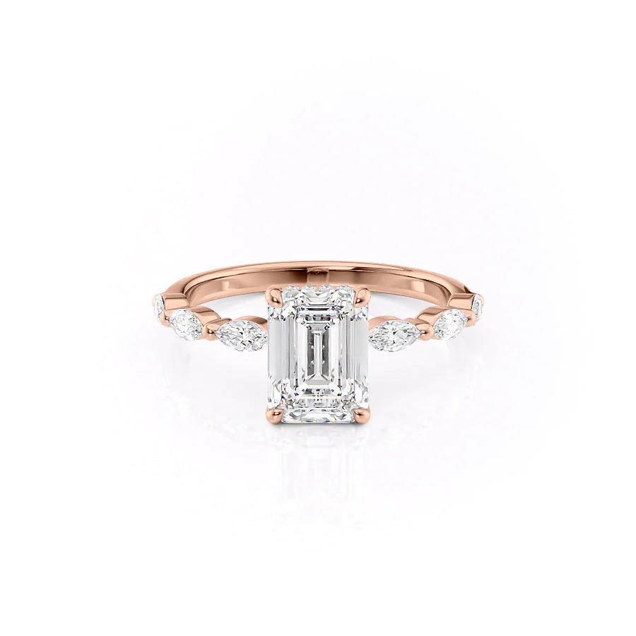 The Linda Set With Emerald Side Stone Lab Diamond 1 Carat 14K Rose#material_rose