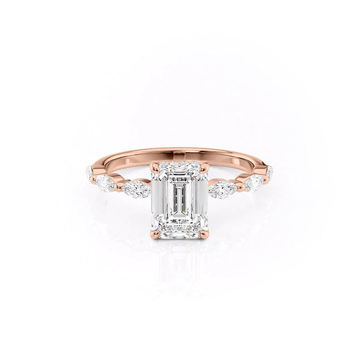 The Linda Set With Emerald Side Stone Lab Diamond 1 Carat 14K Rose#material_rose