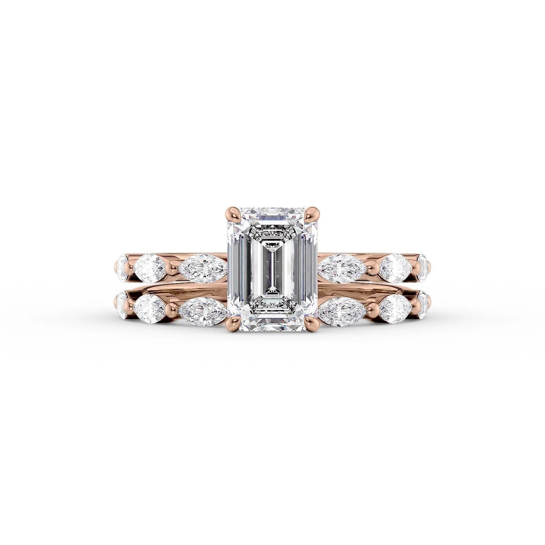 The Linda Set With Emerald Side Stone Lab Diamond 2 Carat 14K Rose#material_rose