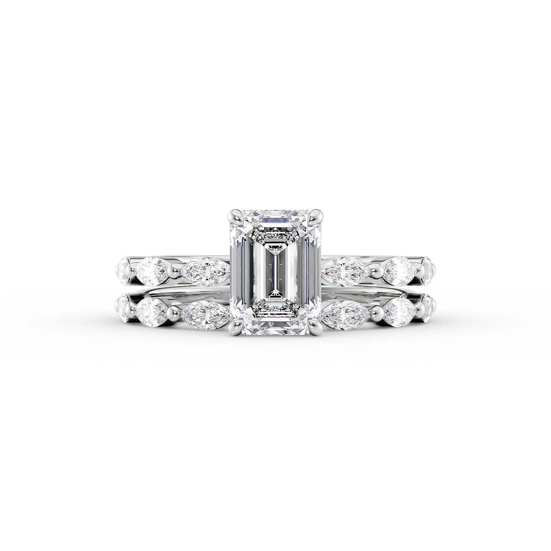 The Linda Set With Emerald Side Stone Lab Diamond 2 Carat 14K White#material_white